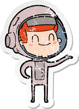 Bir insan tarafından çizilmiş mutlu bir astronotun sıkıntılı çıkartması.