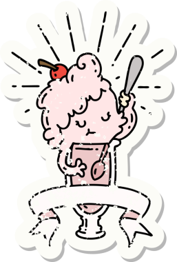 Bir insan tarafından çizilmiş dövmeli dondurma karakterinin eski bir çıkartması.