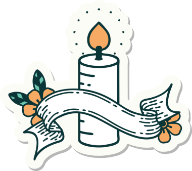 Bir insanın çizdiği mum sancağıyla dövme stili çıkartması.