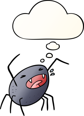 Düşünce baloncuğu olan çizgi film örümceği bir insan tarafından çizilmiş.