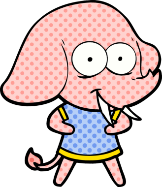 Bir insan tarafından çizilmiş mutlu bir fil.