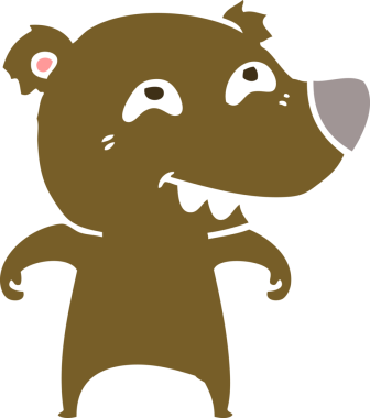 Düz renkli çizgi film ayısı bir insan tarafından çizilmiş dişleri gösteriyor.