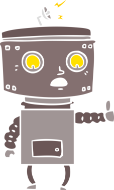 Bir insan tarafından çizilmiş düz renkli çizgi film robotu