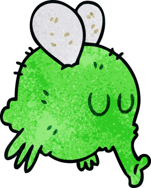 Bir insan tarafından çizilmiş garip bir çizgi film sineği.