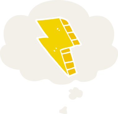 Düşünce baloncuğu ile bir insan tarafından çizilmiş karikatür yıldırımı