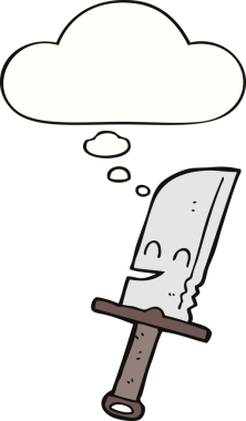 Bir insan tarafından çizilmiş düşünce baloncuklu çizgi film bıçağı.