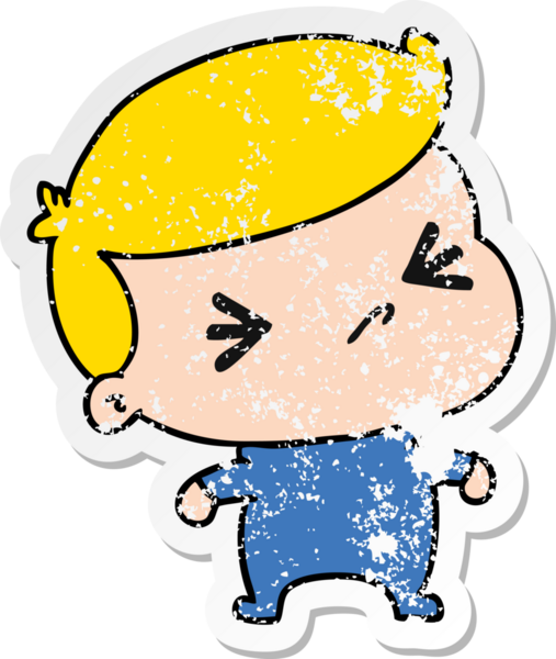 Bir insan tarafından çizilmiş kawaii tatlı bir haç bebeğinin sıkıntılı karikatür çizimi