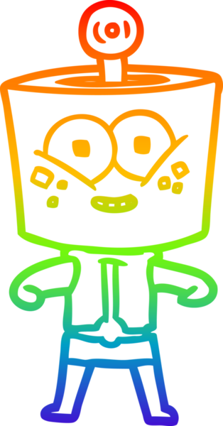 gökkuşağı gradyanı çizimi bir insan tarafından çizilmiş mutlu bir robot çizgi filmi.