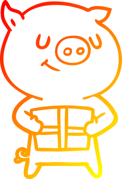 Bir insan tarafından çizilmiş mutlu çizgi film domuzunun sıcak gradyan çizimi.