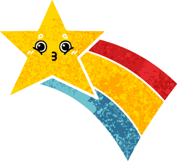 Bir insan tarafından çizilmiş gökkuşağı yıldızının retro çizim tarzı karikatürü