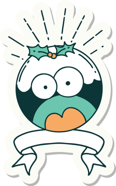 Dövme stili çıkartma bir insan tarafından çizilmiş Noel pudingini şok etti.