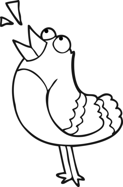 Bir insan tarafından çizilmiş siyah beyaz bir çizgi film kuşu.