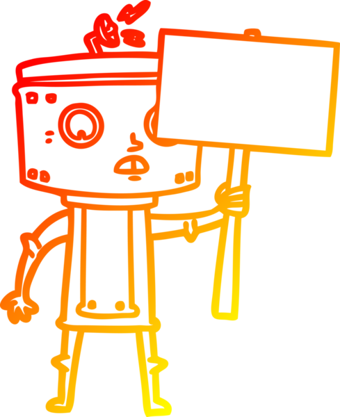 Bir insan tarafından çizilmiş boş tabelalı çizgi robot çizimi