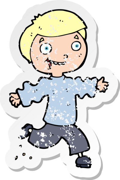 Bir insan tarafından çizilmiş heyecanlı bir çizgi filmin gerilimli çıkartması.