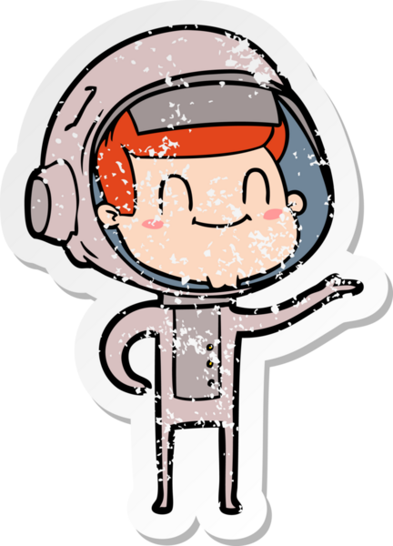 Bir insan tarafından çizilmiş mutlu bir astronotun sıkıntılı çıkartması.