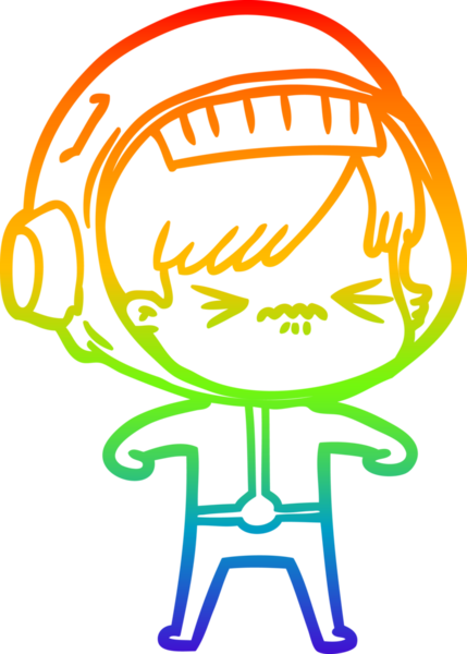 Gökkuşağı gradyan çizgi çizimi bir insan tarafından çizilmiş astronot bir kadın.