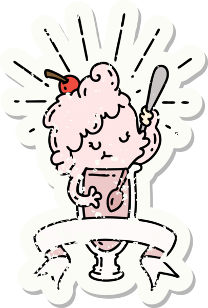 Bir insan tarafından çizilmiş dövmeli dondurma karakterinin eski bir çıkartması.