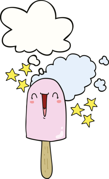 Düşünce baloncuklu buz lolipopu bir insan tarafından çizilmiş.