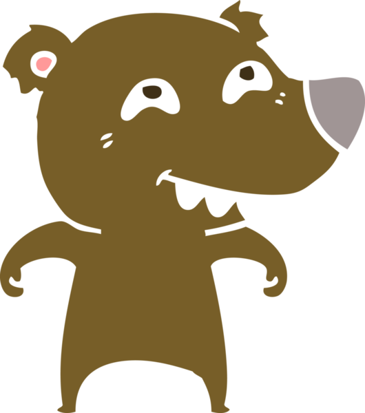 Düz renkli çizgi film ayısı bir insan tarafından çizilmiş dişleri gösteriyor.