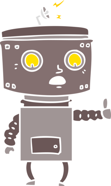 Bir insan tarafından çizilmiş düz renkli çizgi film robotu