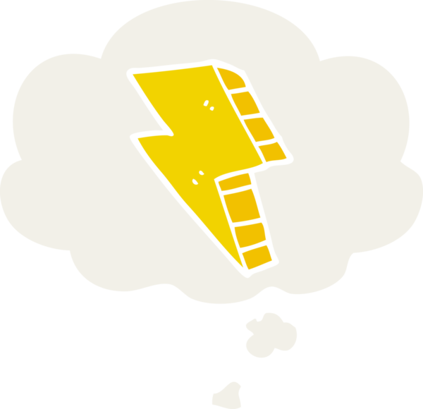 Düşünce baloncuğu ile bir insan tarafından çizilmiş karikatür yıldırımı