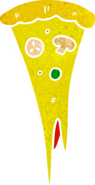 Bir insan tarafından çizilmiş bir dilim pizzanın retro karikatürü.