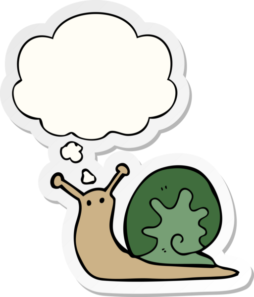 Düşünce baloncuklu karikatür salyangozu insan tarafından çizilmiş bir çıkartma.