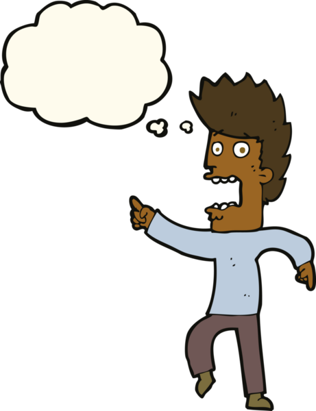 Bir insan tarafından çizilmiş düşünce baloncuğuyla dehşete düşmüş bir adam.