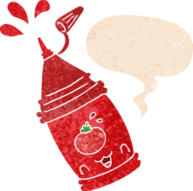 grunge 'da konuşma baloncuğu olan ketçap şişesi bir insan tarafından çizilmiş tedirgin geçmiş dokuma tarzı.