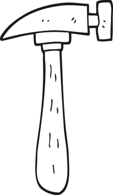 Bir insan tarafından çizilmiş siyah beyaz karikatür çekiç.