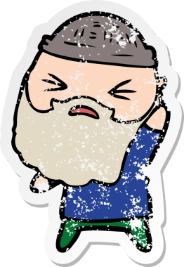 Bir insan tarafından çizilmiş sakallı bir çizgi film karakterinin sıkıntılı çıkartması.