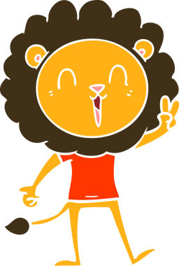 Gülen aslan bir insan tarafından çizilmiş barış işareti veriyor.