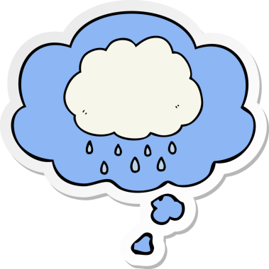Düşünce baloncuklu karikatür yağmur bulutu insan tarafından çizilmiş bir çıkartma.