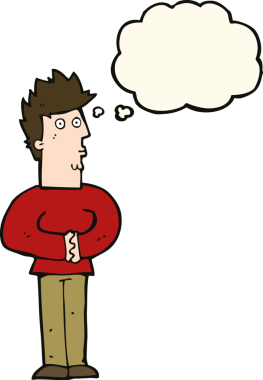 Bir insan tarafından çizilmiş düşünce baloncuğu olan sinirli bir adam.