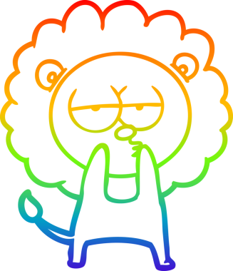 Gökkuşağı gradyan çizgi çizimi bir insan tarafından çizilmiş yorgun bir aslan