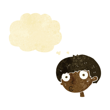 Bir insan tarafından çizilmiş düşünce baloncuğu olan bir çocuk.