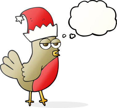 El yazısıyla çizilmiş düşünce balonu robin noel şapkası bir insan tarafından çizilmiş.