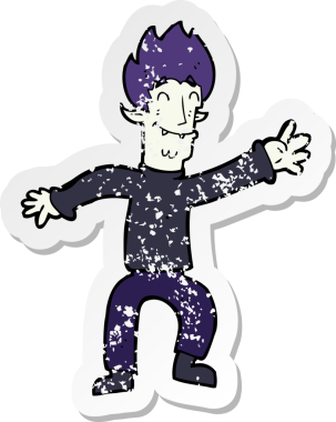 Bir insan tarafından çizilmiş mutlu vampir bir çizgi filmin gerilimli yapıştırması.