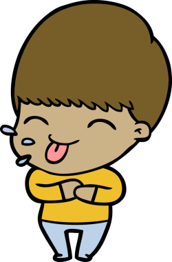 Çizgi filmci çocuk bir insan tarafından çizilmiş dili dışarı çıkarıyor.