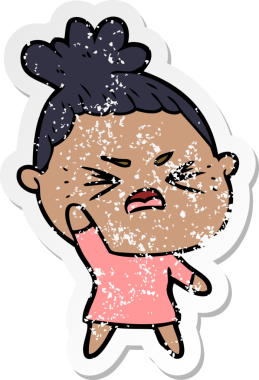 Bir insan tarafından çizilmiş kızgın bir karikatür çıkartması.