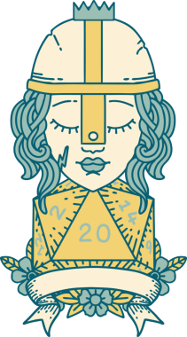 Retro Dövme Tarzı İnsan Savaşçısı Doğal 20 rulo ile Bir insan tarafından çizilmiş