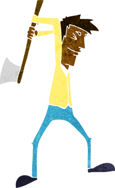 Bir insan tarafından çizilmiş balta sallayan karikatürist.