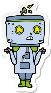 Bir insan tarafından çizilmiş robot karikatür çıkartması.