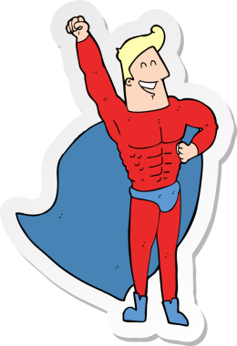 Bir insan tarafından çizilmiş bir süper kahramanın çıkartması.