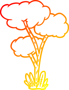 Bir insan tarafından çizilmiş bir çizgi film ağacının sıcak gradyan çizimi