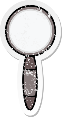 Bir insan tarafından çizilmiş sevimli bir çizgi film büyüteçinin sıkıntılı çıkartması.