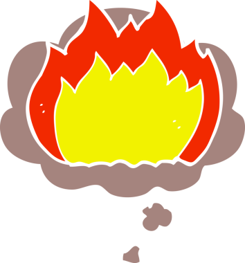 Düşünce baloncuğu olan çizgi film ateşi insan tarafından çizilmiş.