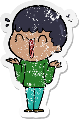 Bir insanın omuzlarını silkeleyen, gülen bir çizgi film karakterinin sıkıntılı çıkartması.