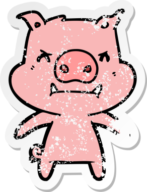 Bir insan tarafından çizilmiş kızgın çizgi film domuzunun sıkıntılı çıkartması.