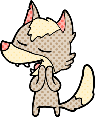 Bir insan tarafından çizilmiş gülen bir kurt.